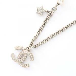 Chanel CHANEL Necklace Jewelry Stainless Steel Rhinestone Faux Pearl Women's ...
